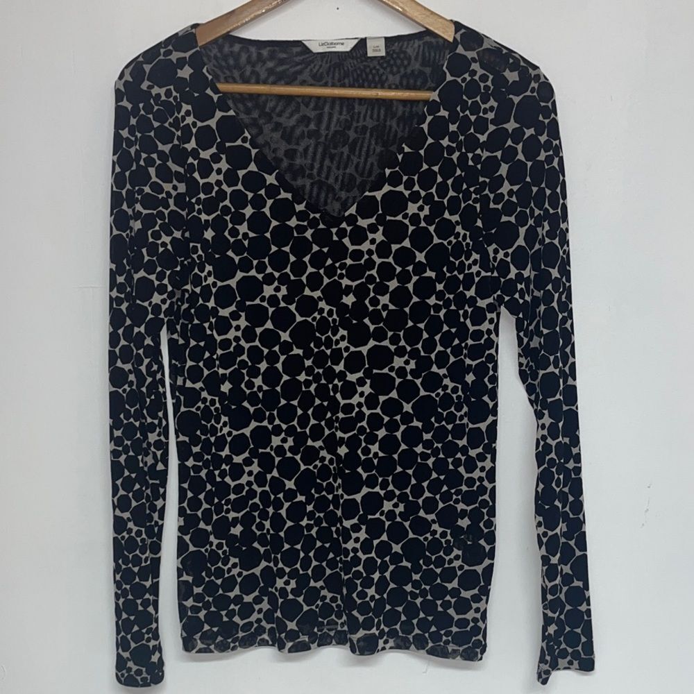 Liz Claiborne Sz LG Women’s Mesh Layering Blouse, Black/Cream #contemporary